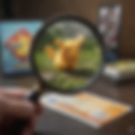 Artistic illustration of a magnifying glass examining a $5 Pokemon card