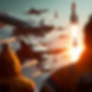 Concept art showcasing various rocket ship designs