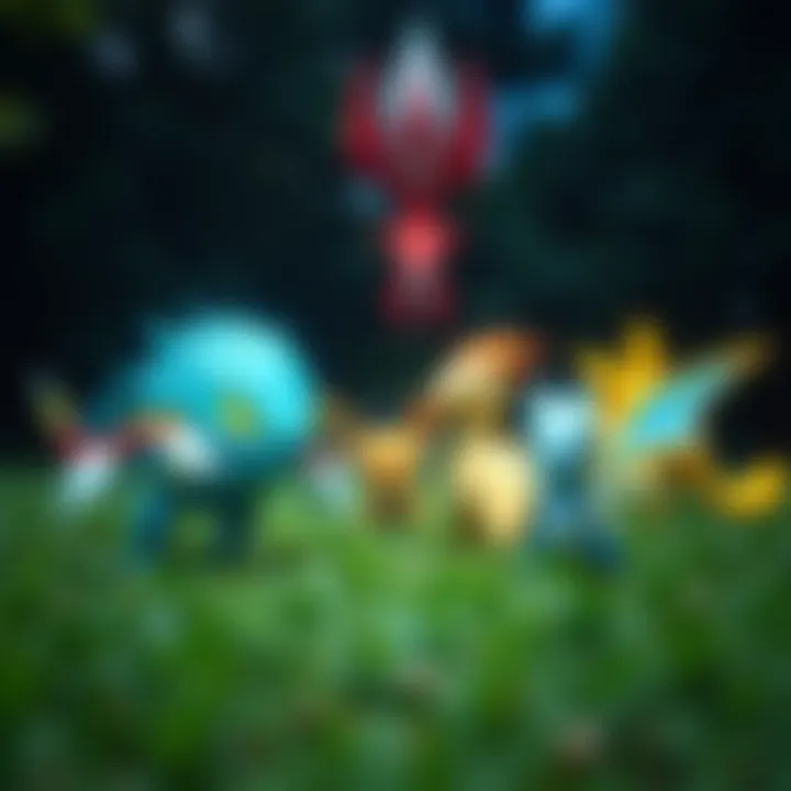 Battle with Shiny Pokémon A scenic view of a Pokémon battle featuring rare shiny Pokémon.