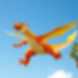 Shiny Charizard in Flight A vibrant shiny Charizard soaring through a bright blue sky.