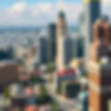 A detailed cityscape showcasing diverse architecture in SimCity