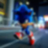Sonic the Hedgehog in action, showcasing his speed and agility in a modern video game