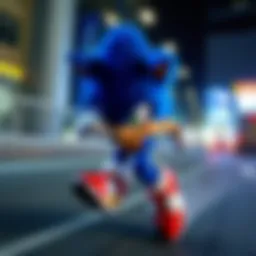 Sonic the Hedgehog in action, showcasing his speed and agility in a modern video game