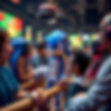 A vibrant scene depicting a community of gamers discussing Sonic's cultural impact