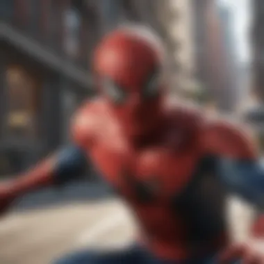 Close-up of Spiderman in action