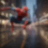 Spiderman swinging through the cityscape