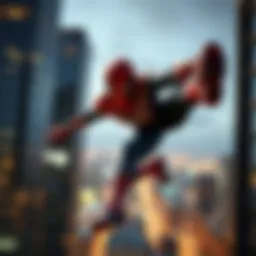 A dynamic action scene showcasing Spider-Man swinging through the skyline.
