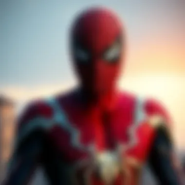 Detailed Suit Design A close-up view of Spider-Man's intricate suit design highlighting textures and details.