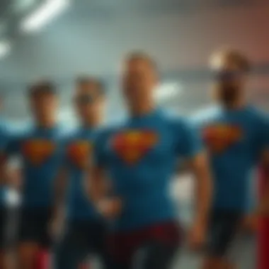 Group of athletes in superhero-themed outfits