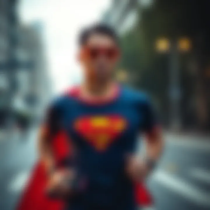 Runner showcasing vibrant superhero attire