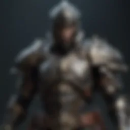 A stunning display of a full armor set representing a warrior class