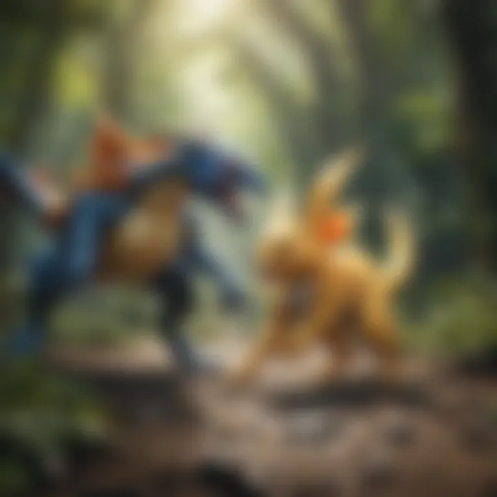 Dynamic Pokemon battle scene with legendary creatures