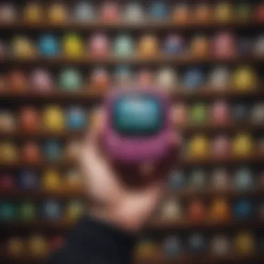 A fan showcasing their extensive Tamagotchi collection