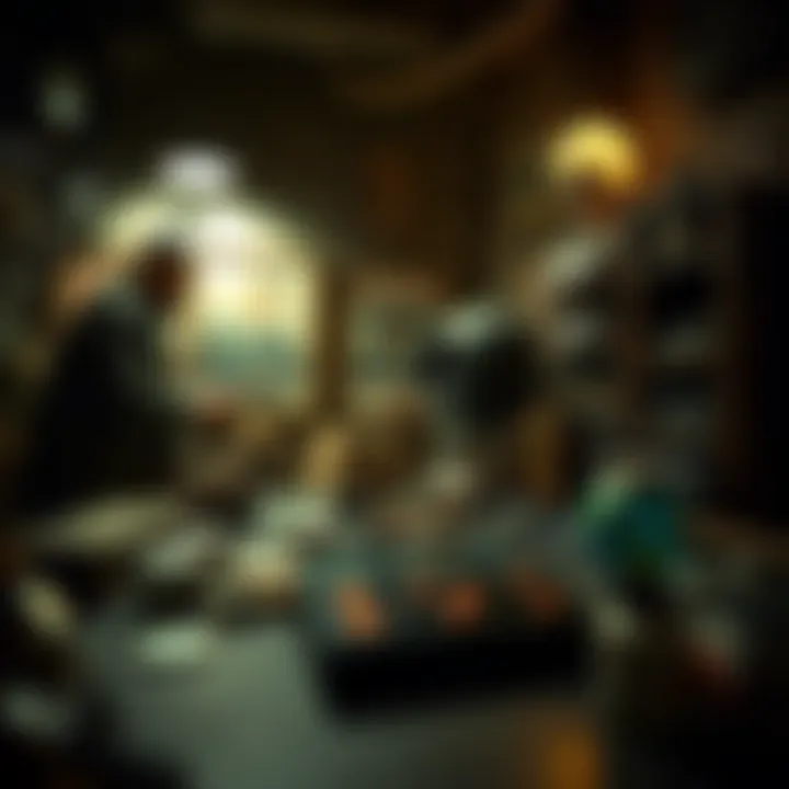 An intricate game setup featuring clues and elements that enhance the mystery experience