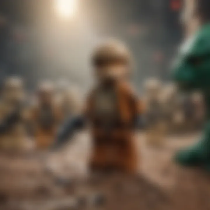A vibrant depiction of LEGO Star Wars characters in an epic battle scene.
