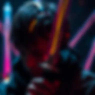 An abstract depiction of the psychological aspects of gaming with mind craft swords