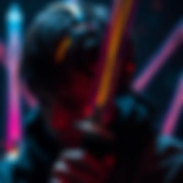 An abstract depiction of the psychological aspects of gaming with mind craft swords