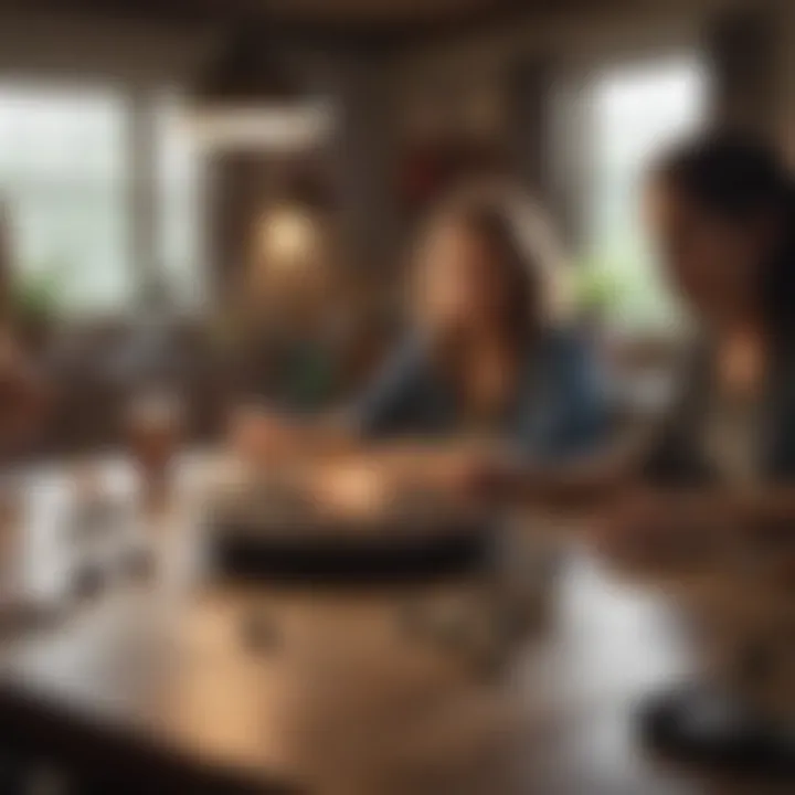 A casual gathering of friends playing Magic: The Gathering at a kitchen table