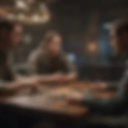 A strategic game setting showcasing four players engaged in a tactical discussion.