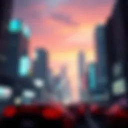 A vibrant cityscape from Grand Theft Auto showcasing dynamic gameplay.