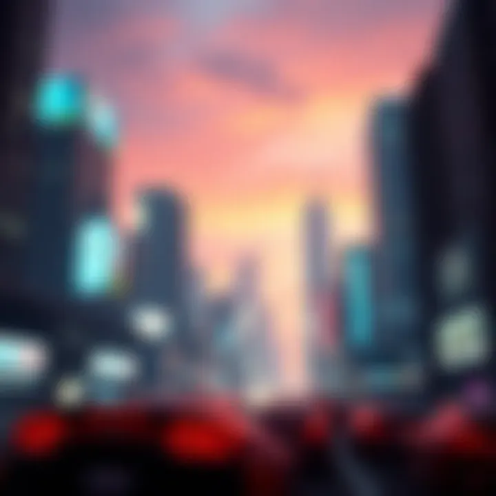 A vibrant cityscape from Grand Theft Auto showcasing dynamic gameplay.