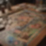 A vintage board game collection displayed on a wooden table