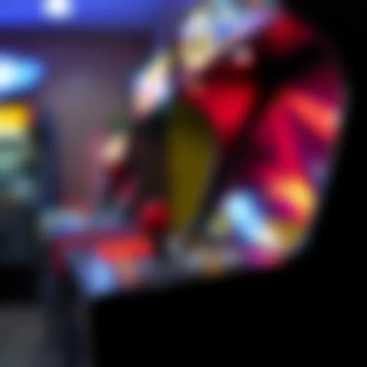 A close-up view of a retro arcade machine highlighting its controls and screen.