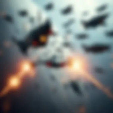 Fleet Engagement and Strategy A fleet of diverse large ships engaging in battle