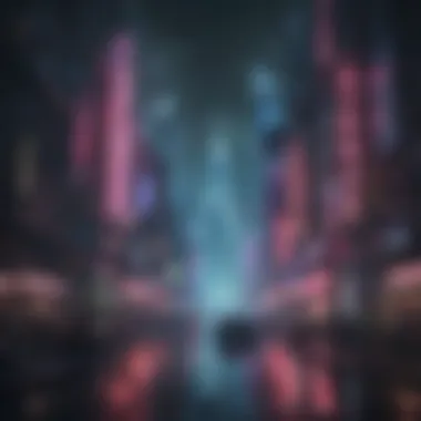 Futuristic Cityscape A futuristic cityscape showcasing neon lights and towering skyscrapers