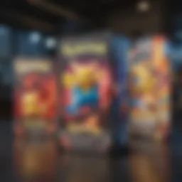 A vibrant display of the latest Pokémon trading card packs arranged artistically.