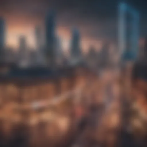 A detailed cityscape showcasing a thriving virtual economy in a tycoon game