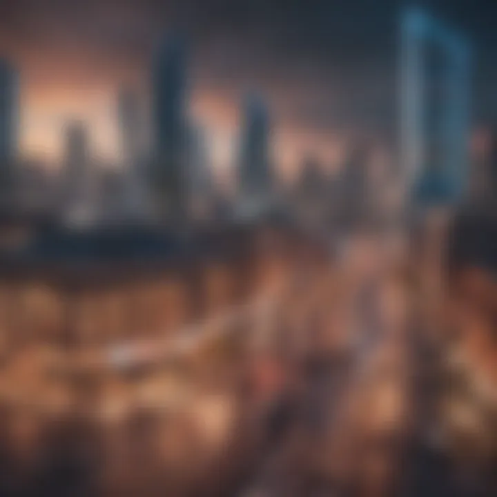 A detailed cityscape showcasing a thriving virtual economy in a tycoon game