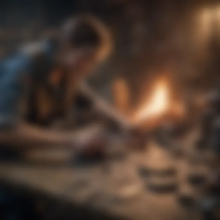 Close-up of an immersive survival gameplay scene featuring crafting and resource management