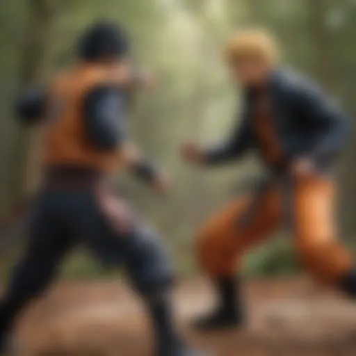 A vibrant depiction of Naruto and Sasuke in the midst of an epic battle, showcasing their contrasting abilities.