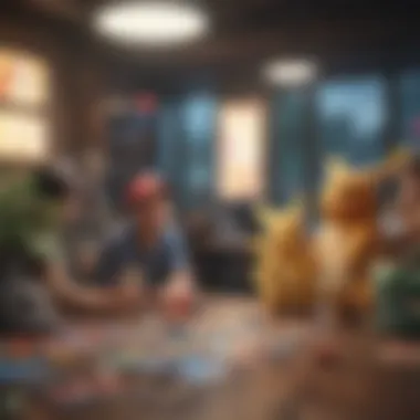 An engaging Pokémon trading event showcasing fans exchanging cards.