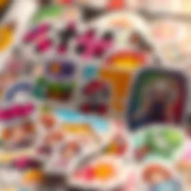 Creative arrangement of Splatoon stickers highlighting their artistic themes