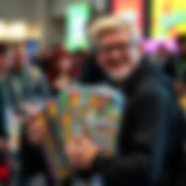 A fan displaying their prized Splatoon sticker book collection at an event
