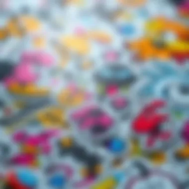 A close-up view of intricate sticker designs from the Splatoon universe