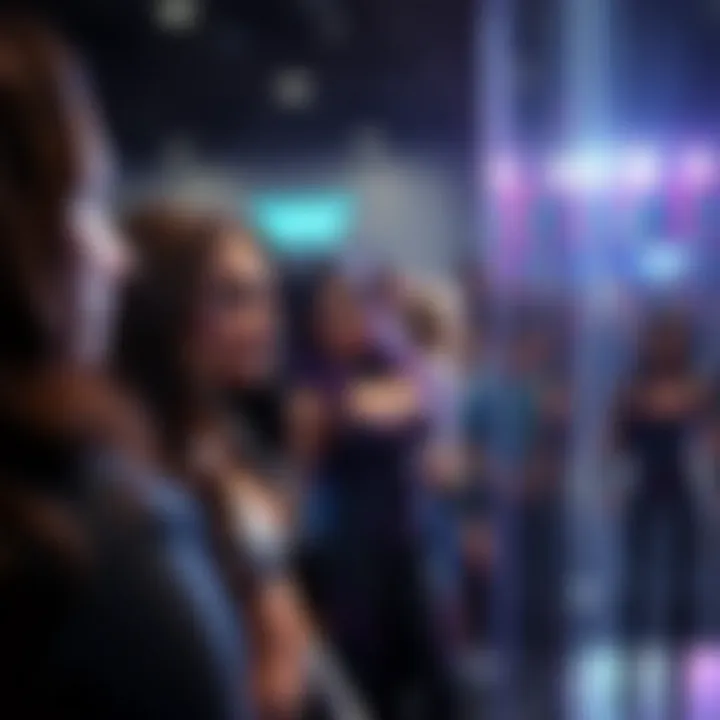 Fan engagement with WWE women's action figures at a convention.