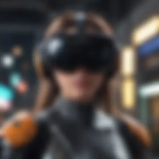 Dynamic girl playing futuristic virtual reality game