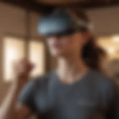 User interacting with Oculus headset