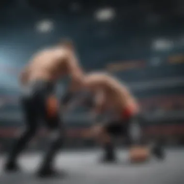 Screenshot of gameplay highlighting unique wrestling moves.