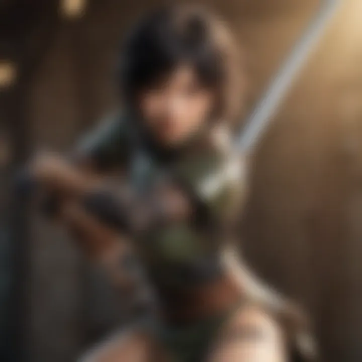 Close-up of Yuffie Kisaragi in her dynamic battle pose