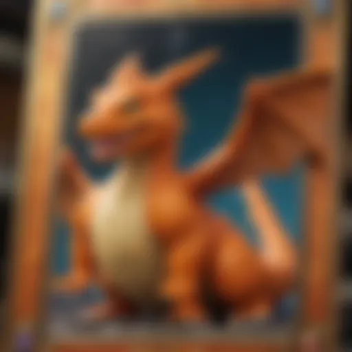 Close-up view of a Charizard card showcasing its intricate design and holographic feature.