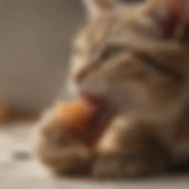 Close-up of flea comb removing pests from kitten's fur