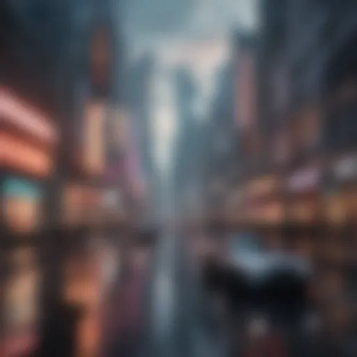 A digital representation of a futuristic cityscape in a simulator game