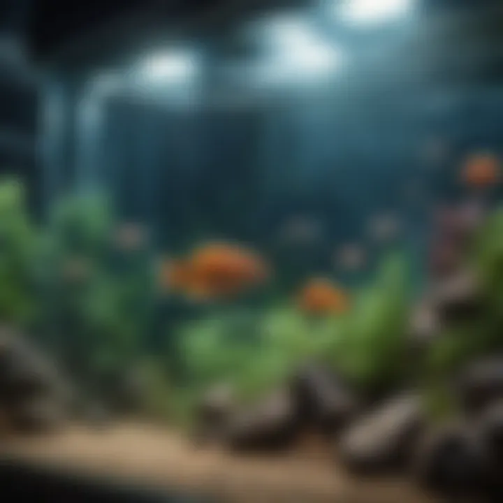 Illustration of a futuristic fish aquarium with digital monitoring system