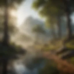 A serene landscape with music notes floating in the air, representing the harmony of game intro music.