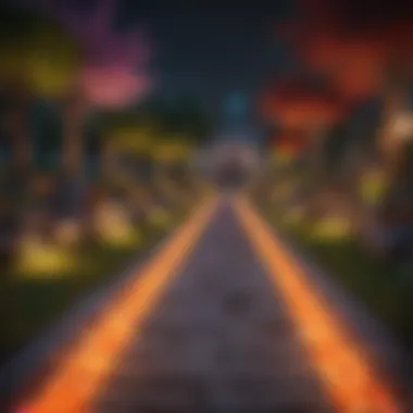 Vibrant Illumination Along a Glowstone Path in Minecraft Colorful glowstone lighting pathway in Minecraft