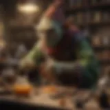 Crafty Goblin Alchemist creating potent potions in a dimly lit laboratory